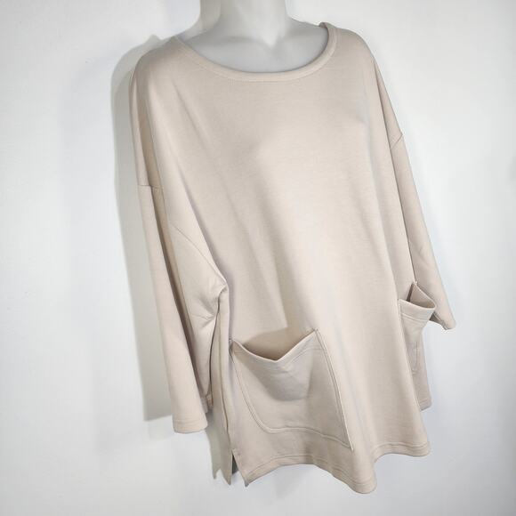Jones New York Womens Pullover Cozy Top Size 1X Front Pockets 3/4 Sleeve Beige - Picture 4 of 8